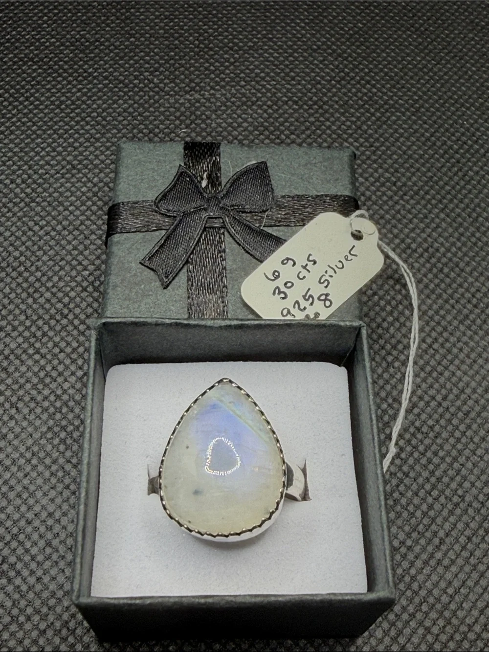 Sterling Silver Teardrop Moonstone Ring - Sz 8